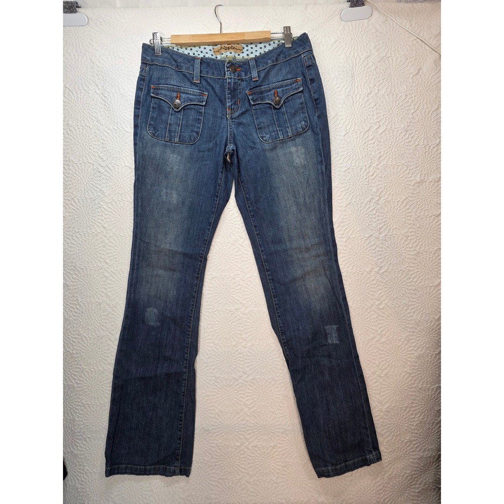 Hippie Flare Jeans Womens 30 Blue Good VTG Y2K Low Rise Flap Pocket Style 460